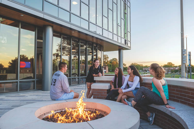 Students around a fire pit